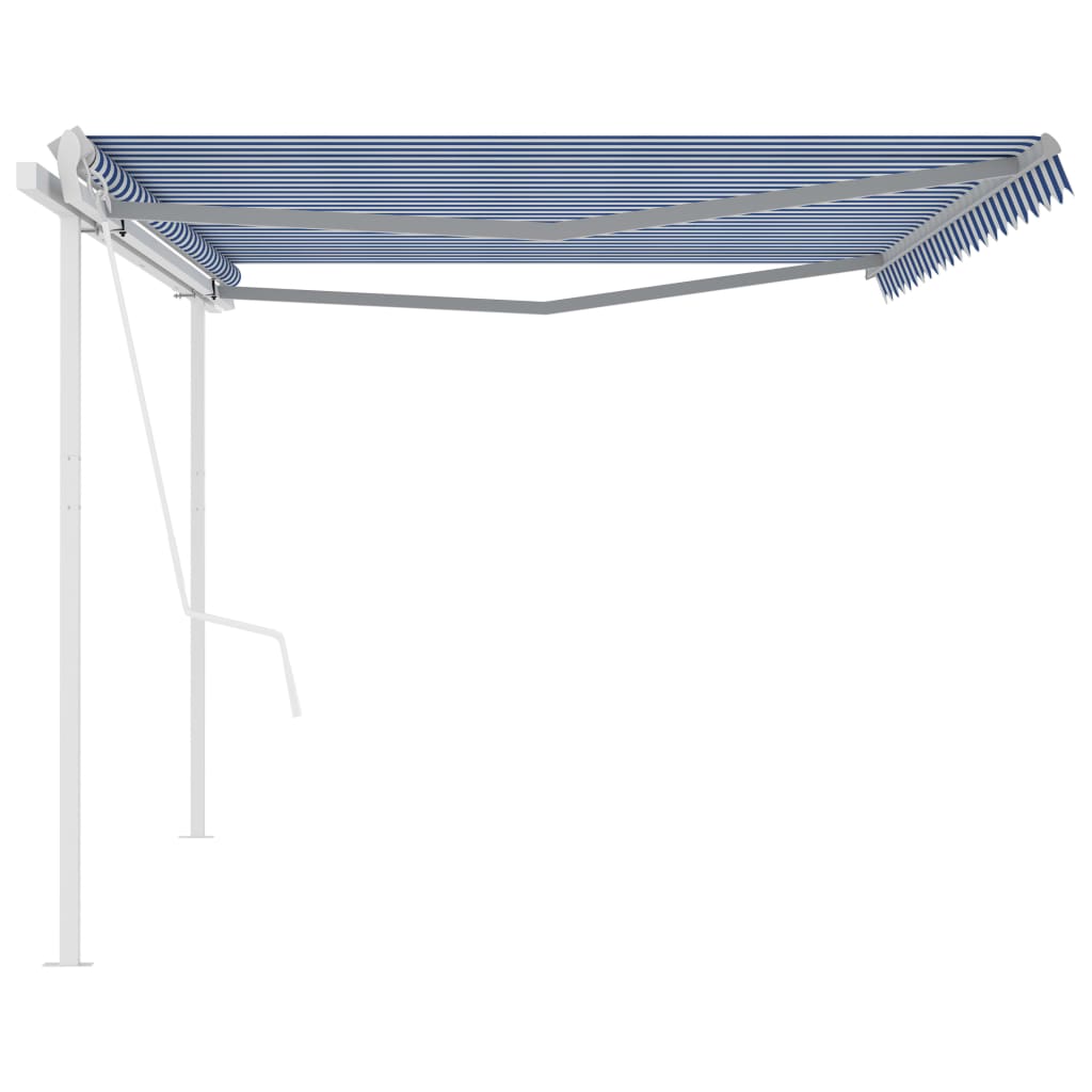 Automatic retractable awning with poles 5x3.5 m blue and white