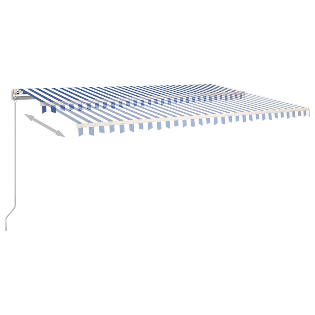 Automatic retractable awning with poles 5x3.5 m blue and white