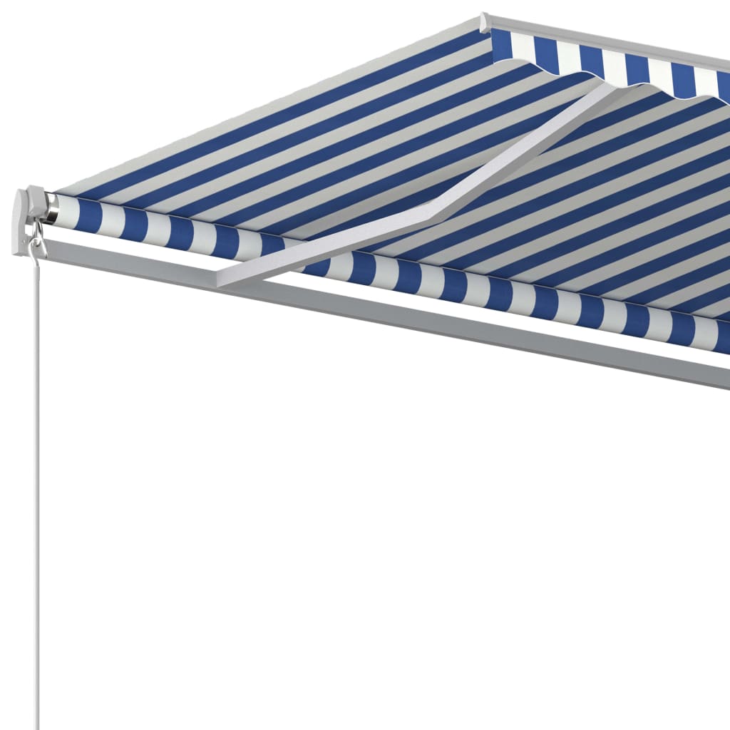 Automatic retractable awning with poles 5x3.5 m blue and white
