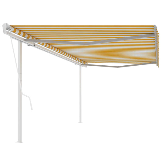 Automatic retractable awning with poles 5x3.5 m yellow and white