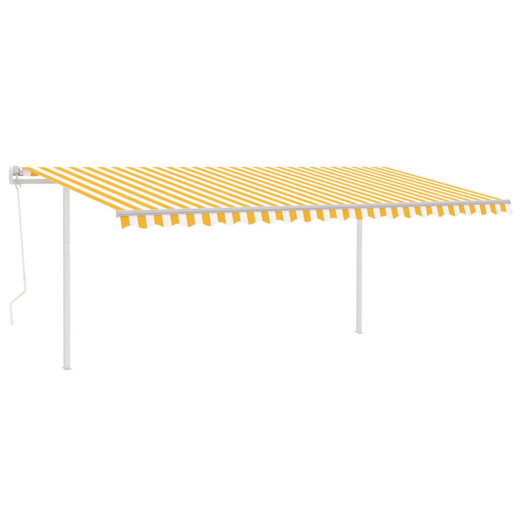 Automatic retractable awning with poles 5x3.5 m yellow and white