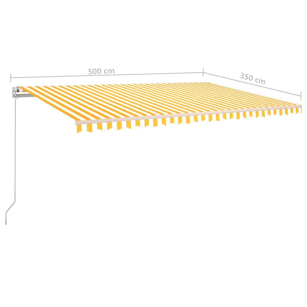 Automatic retractable awning with poles 5x3.5 m yellow and white
