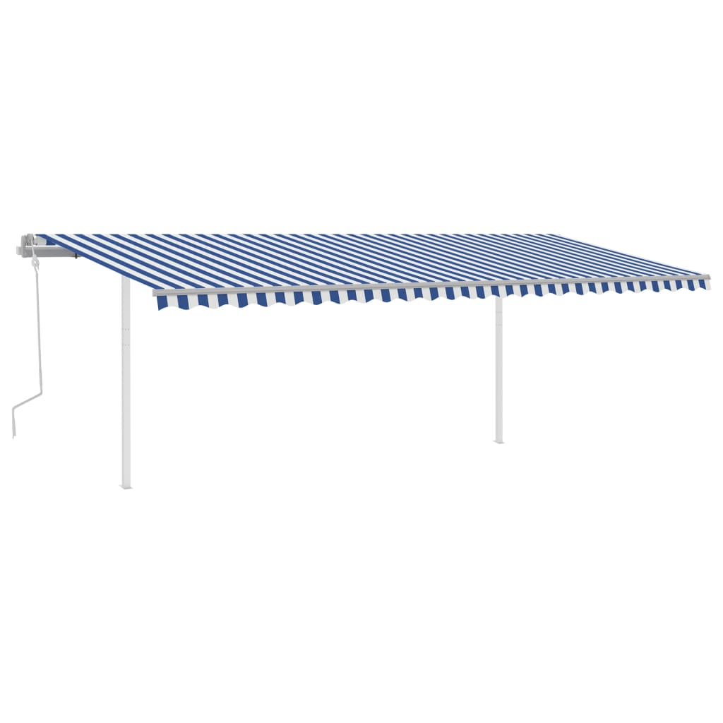 Manual retractable awning with poles 6x3.5 m blue and white