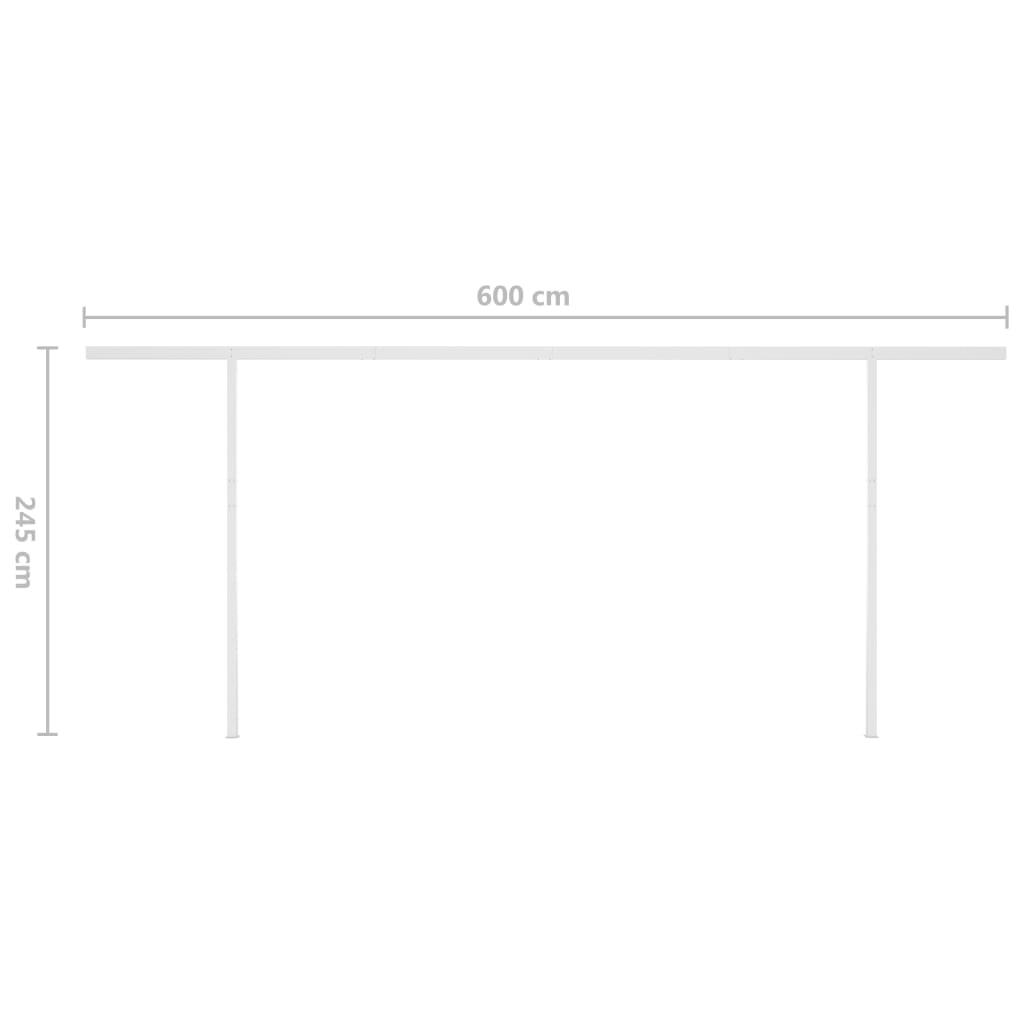 Manual retractable awning with poles 6x3.5 m blue and white