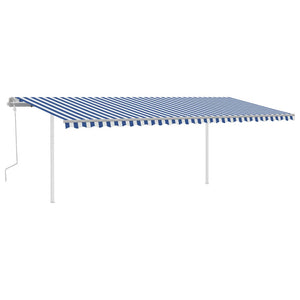 Manual retractable awning with poles 6x3.5 m blue and white