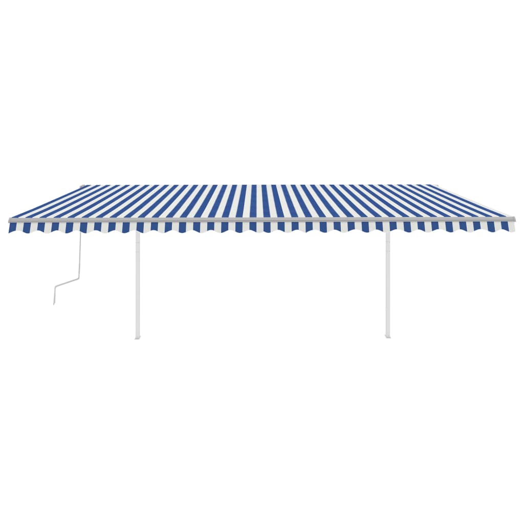 Manual retractable awning with poles 6x3.5 m blue and white