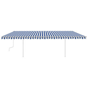 Manual retractable awning with poles 6x3.5 m blue and white