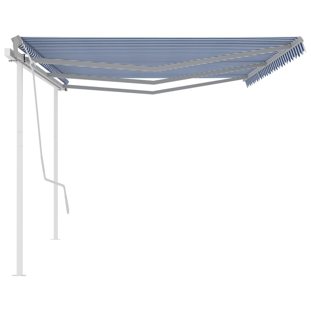 Manual retractable awning with poles 6x3.5 m blue and white
