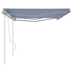 Manual retractable awning with poles 6x3.5 m blue and white