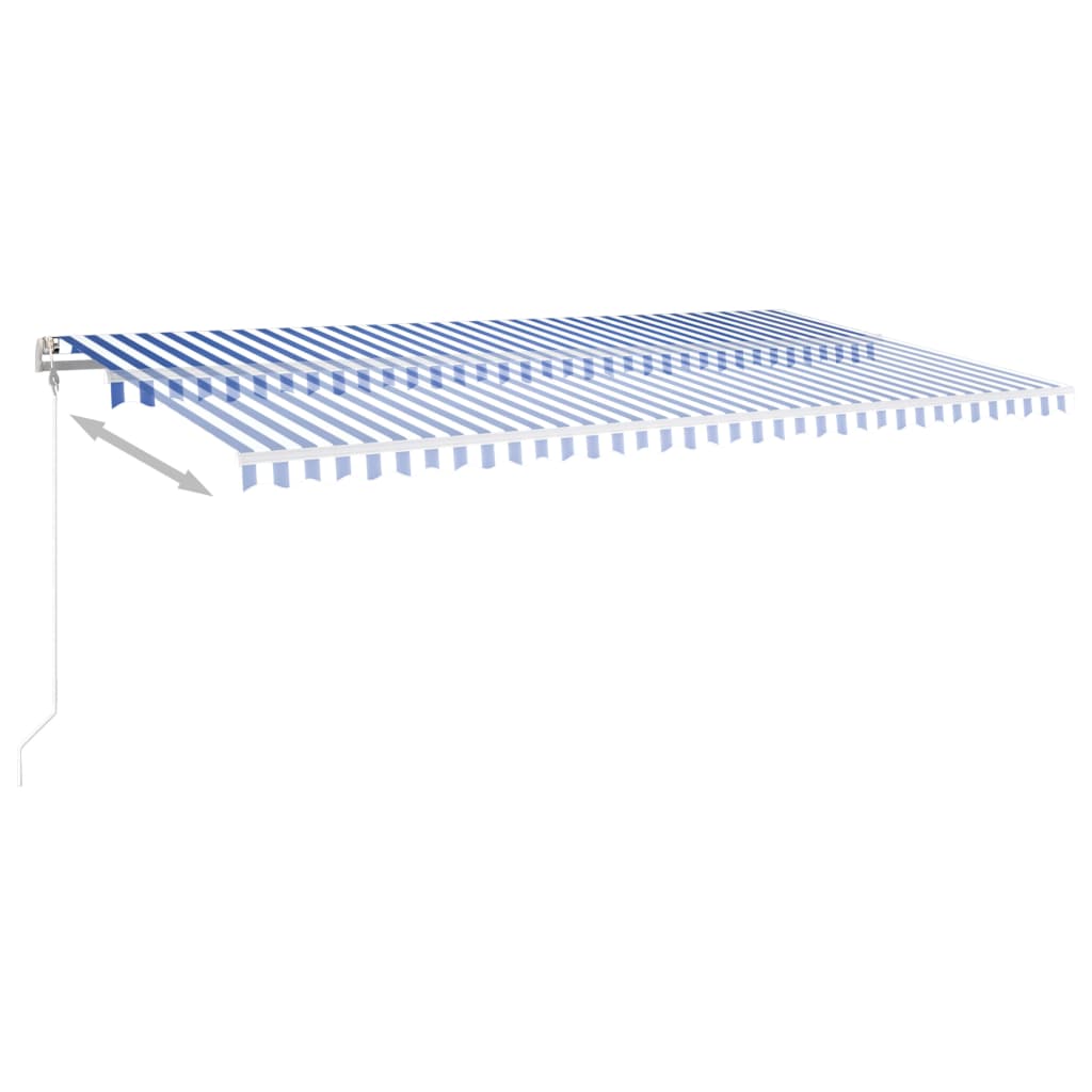 Manual retractable awning with poles 6x3.5 m blue and white