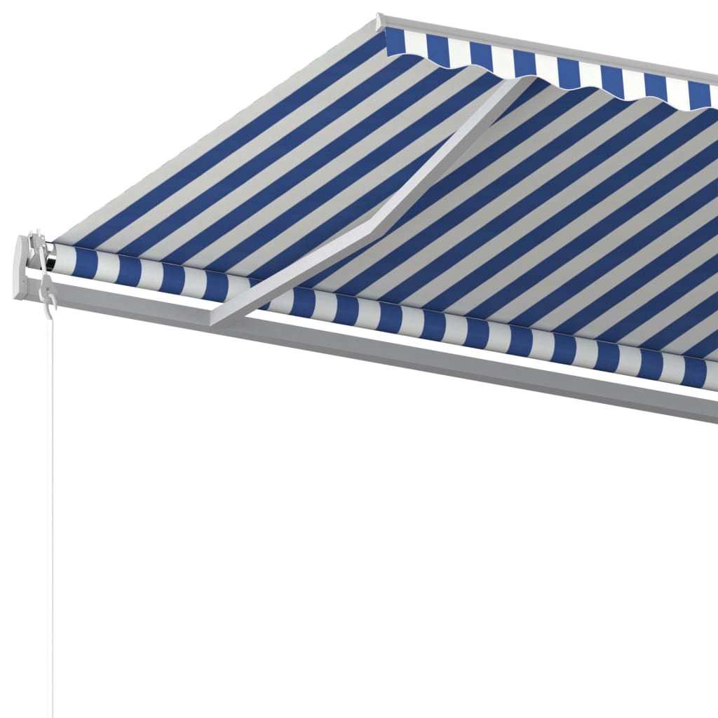 Manual retractable awning with poles 6x3.5 m blue and white