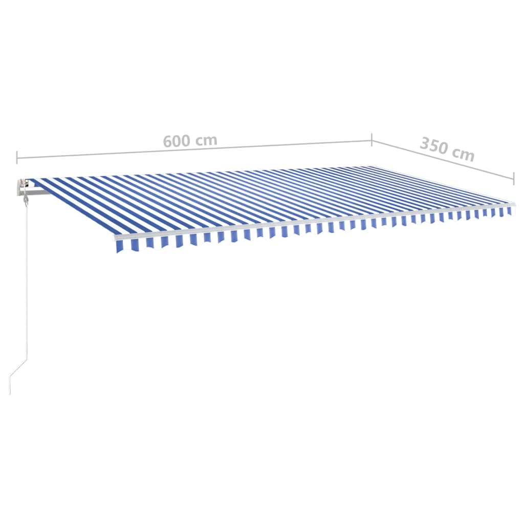 Manual retractable awning with poles 6x3.5 m blue and white