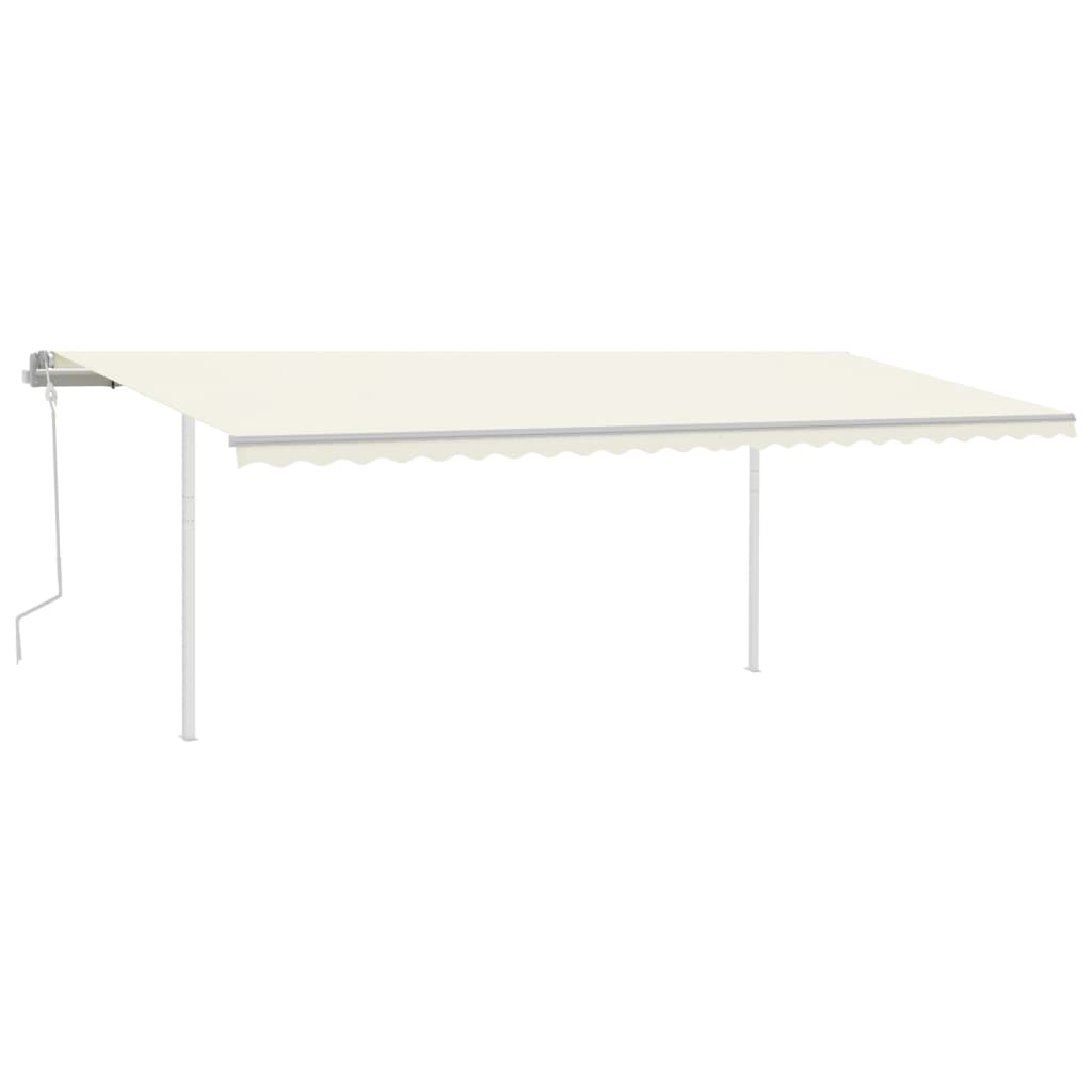 Manual retractable awning with poles 6x3.5 m cream white