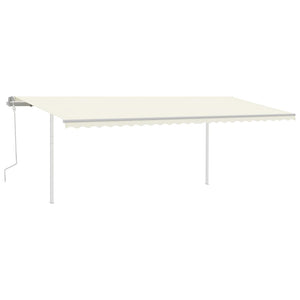 Manual retractable awning with poles 6x3.5 m cream white