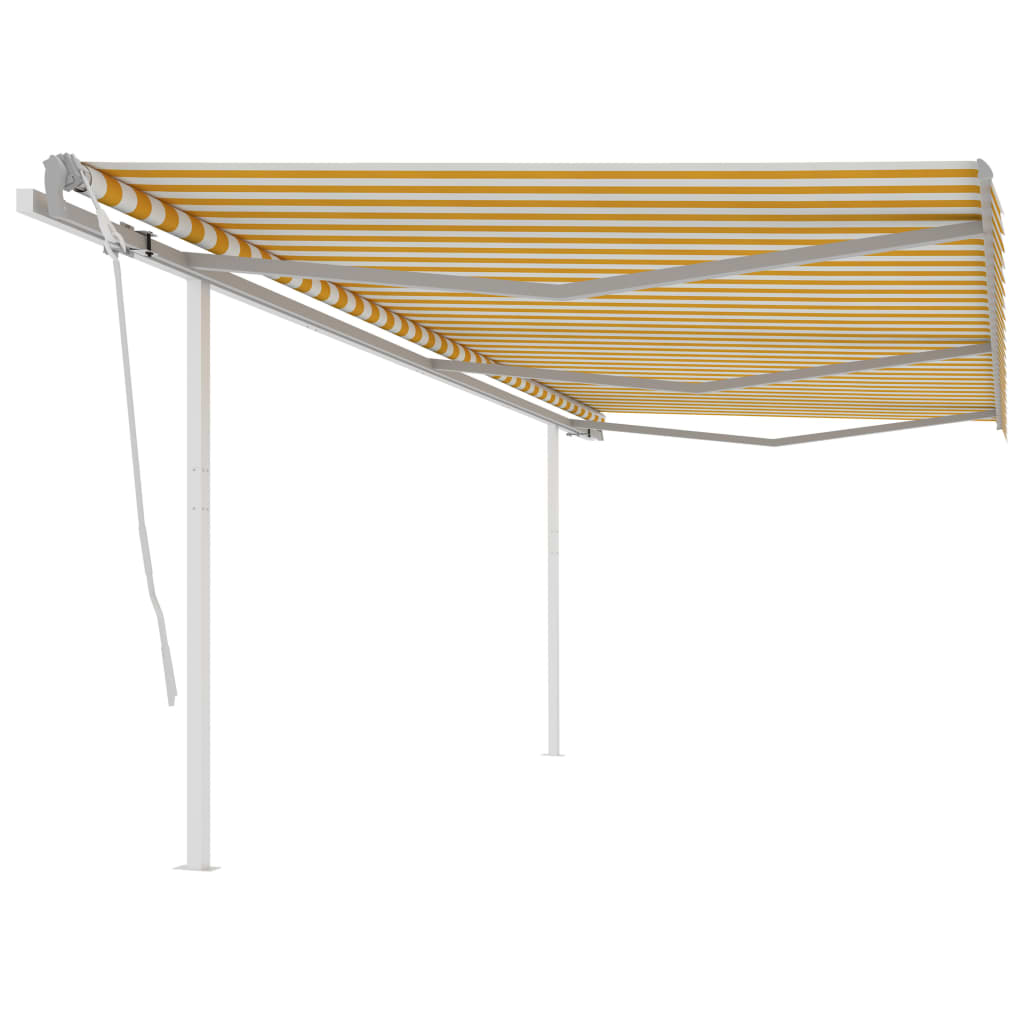 Manual retractable awning with poles 6x3.5 m yellow and white