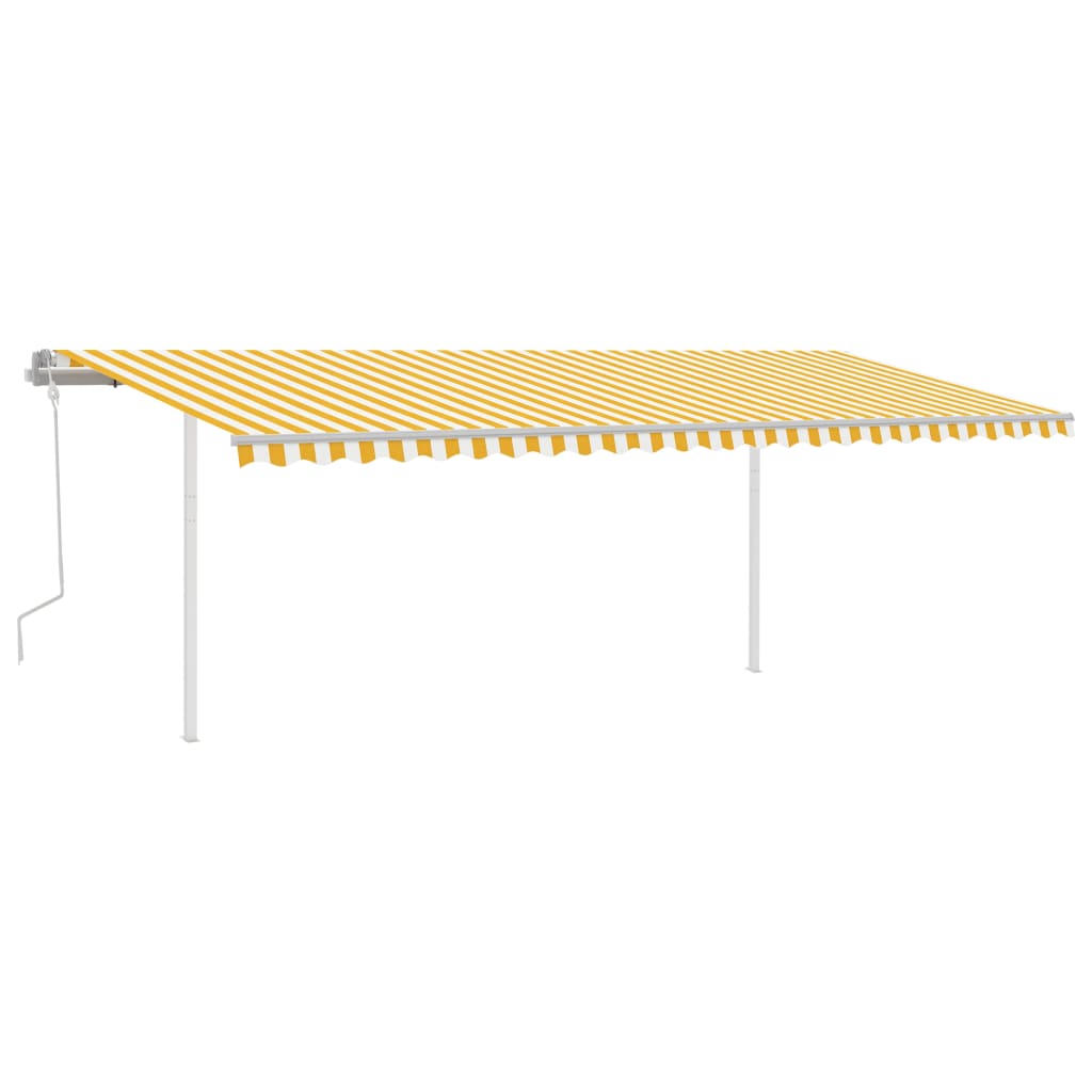 Manual retractable awning with poles 6x3.5 m yellow and white