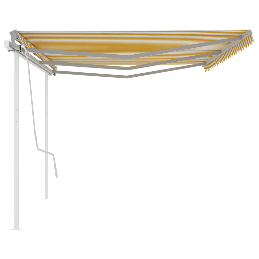 Manual retractable awning with poles 6x3.5 m yellow and white