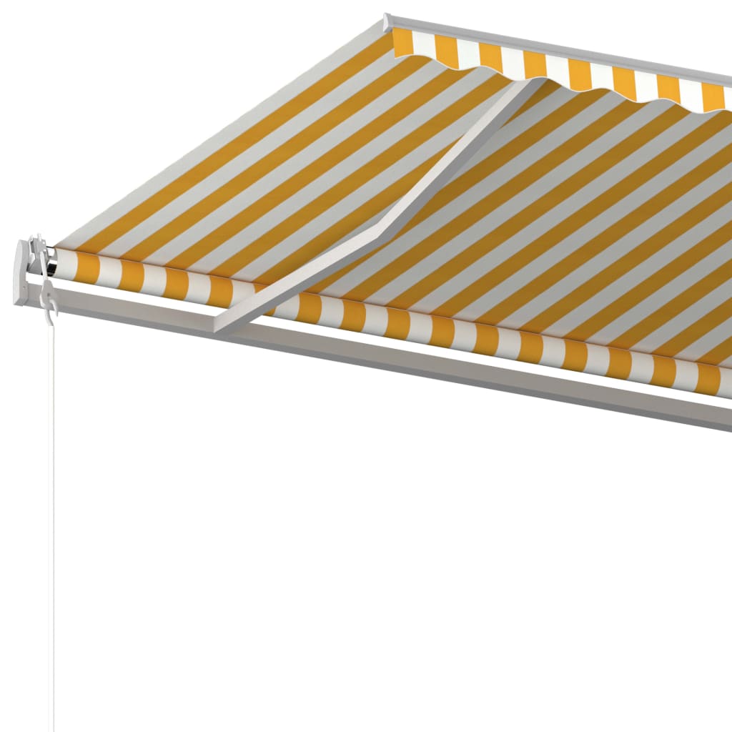 Manual retractable awning with poles 6x3.5 m yellow and white