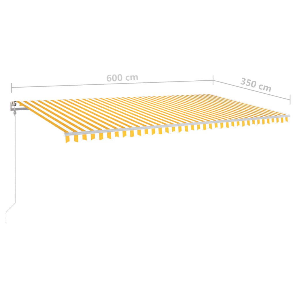 Manual retractable awning with poles 6x3.5 m yellow and white
