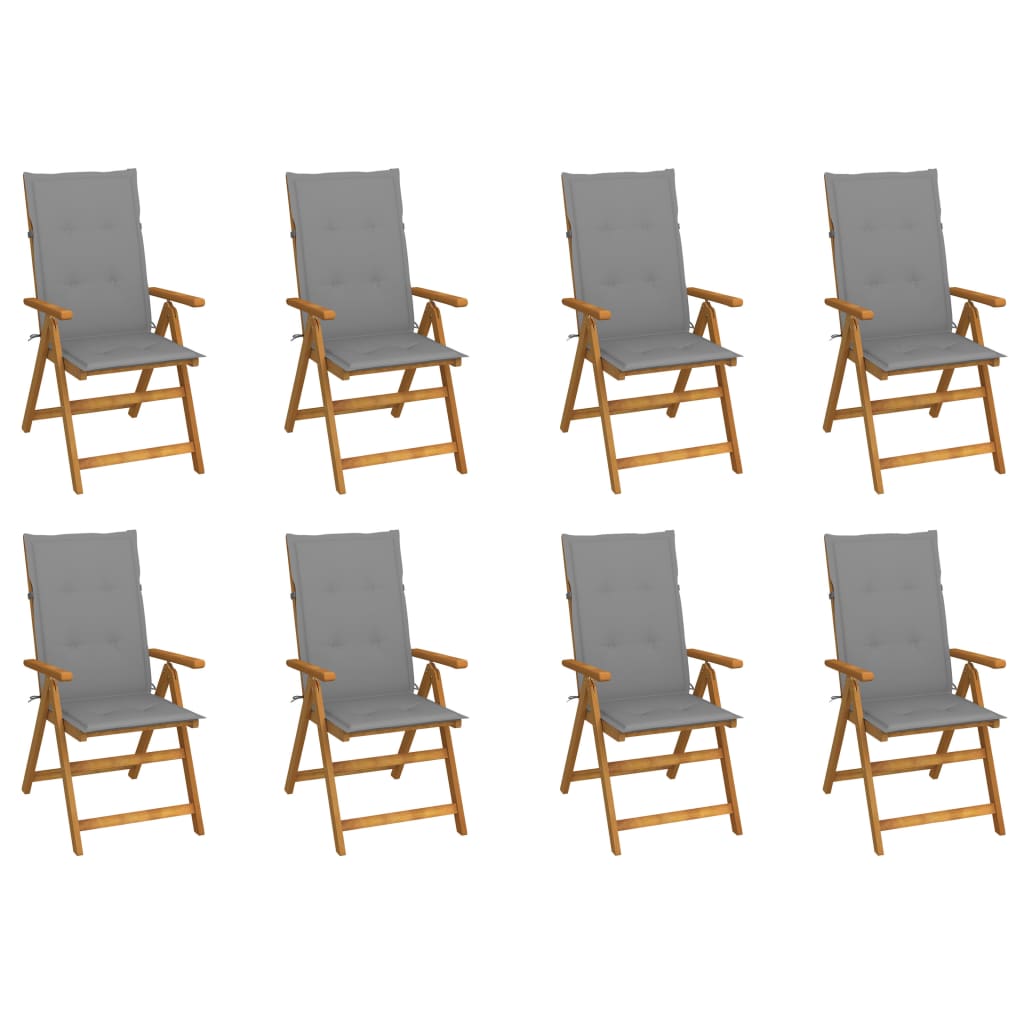 Folding garden chairs with cushions 8 pieces solid acacia wood