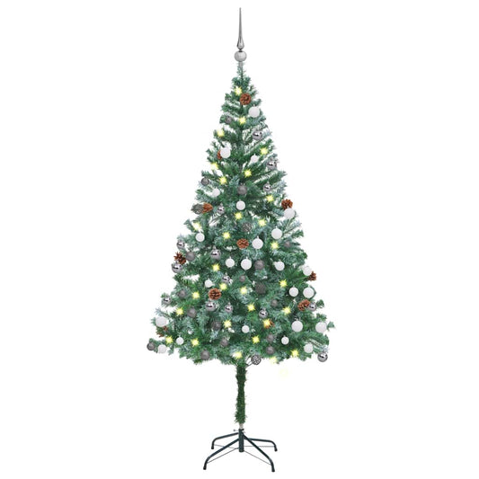 Pre-lit artificial Christmas tree with ball set and pine cones 180 cm