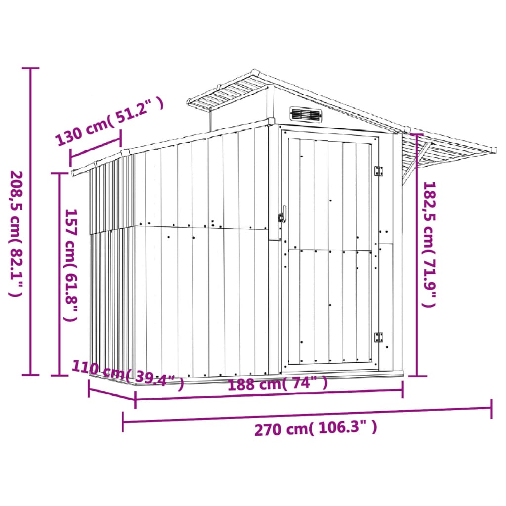 Garden shed anthracite 270x130x208.5 cm galvanized steel