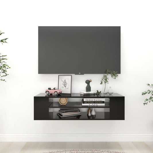 Hanging TV bench black 100x30x26.5 cm engineered wood