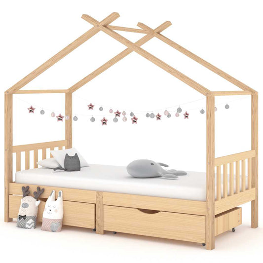 Children's bed frame with drawers solid pine 90x200 cm