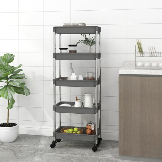 5-tier kitchen trolley gray 42x29x128 cm iron and ABS