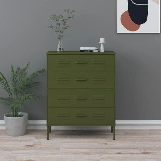 Chest of drawers olive green 80x35x101.5 cm steel