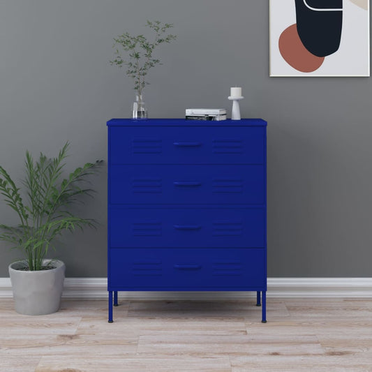 Chest of drawers navy blue 80x35x101.5 cm steel