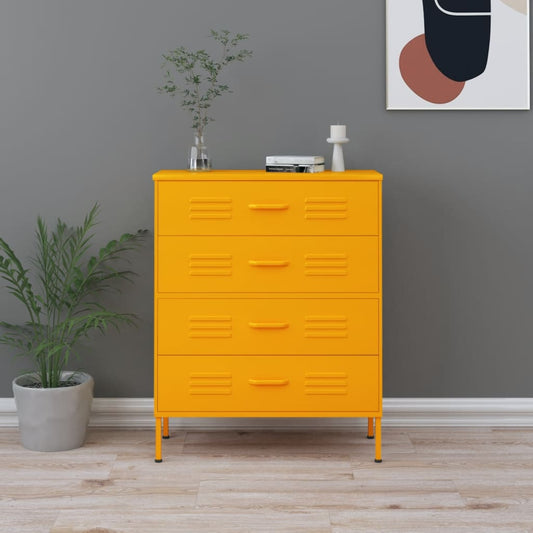 Chest of drawers mustard yellow 80x35x101.5 cm steel
