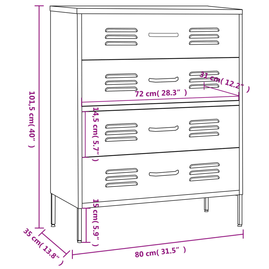 Chest of drawers anthracite 80x35x101.5 cm steel