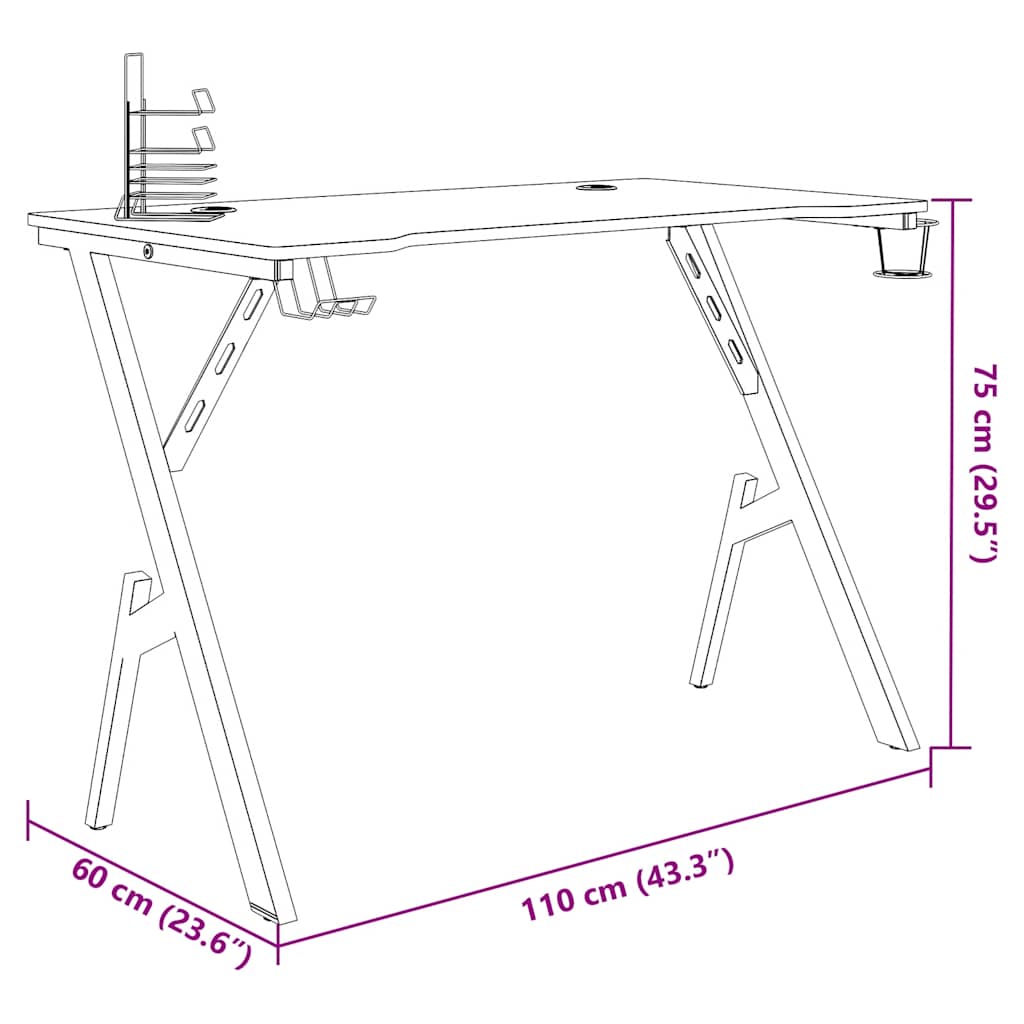 Game table with Y-shaped legs black 110x60x75 cm