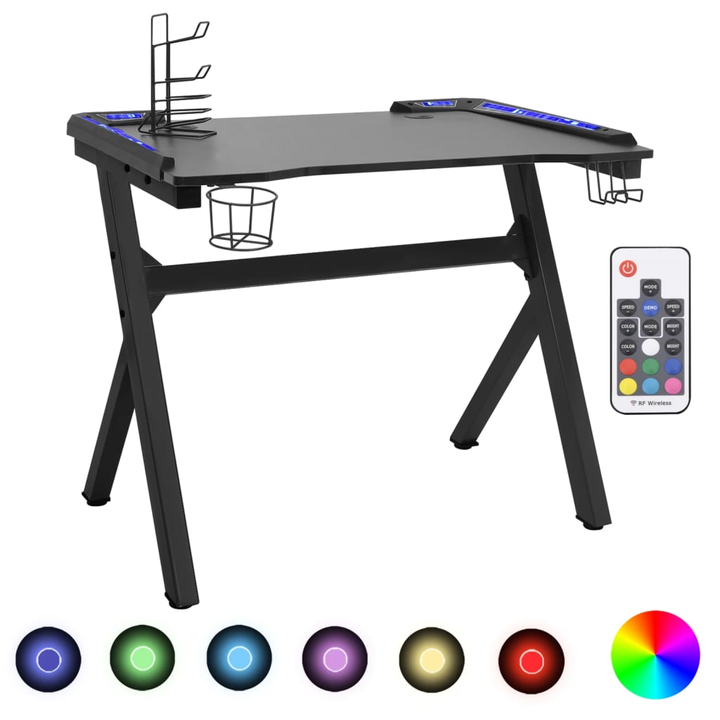 Gaming table LED with Y-shape black 90x60x75 cm