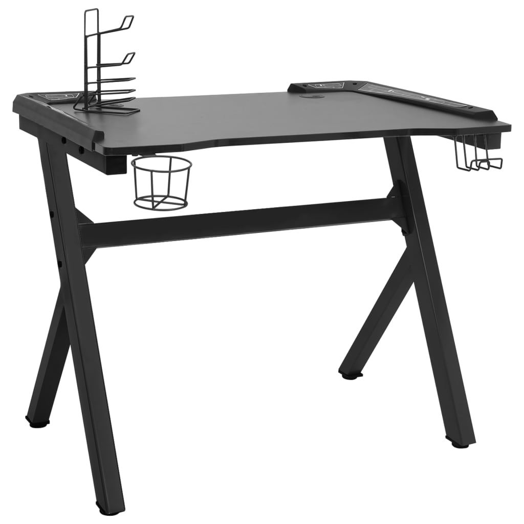 Gaming table LED with Y-shape black 90x60x75 cm