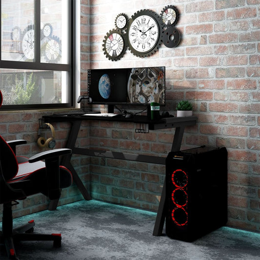 Gaming table LED with Y-shape black 90x60x75 cm