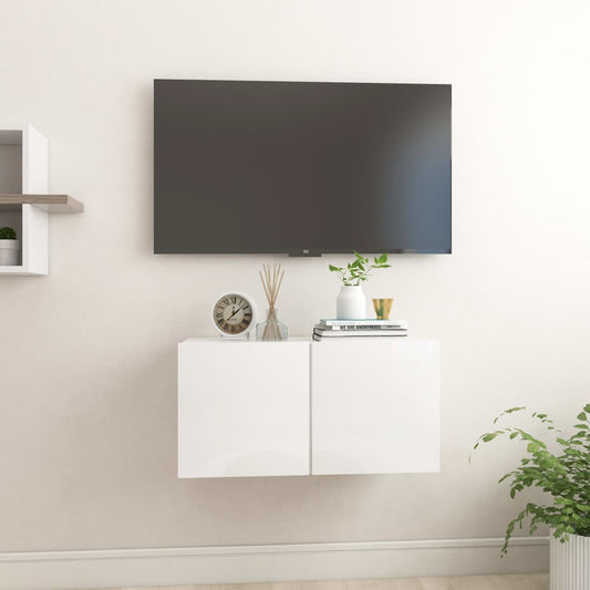 Hanging TV bench high gloss white 60x30x30 cm