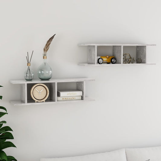 Wall shelves 2 pcs concrete grey 75x18x20 cm engineered wood