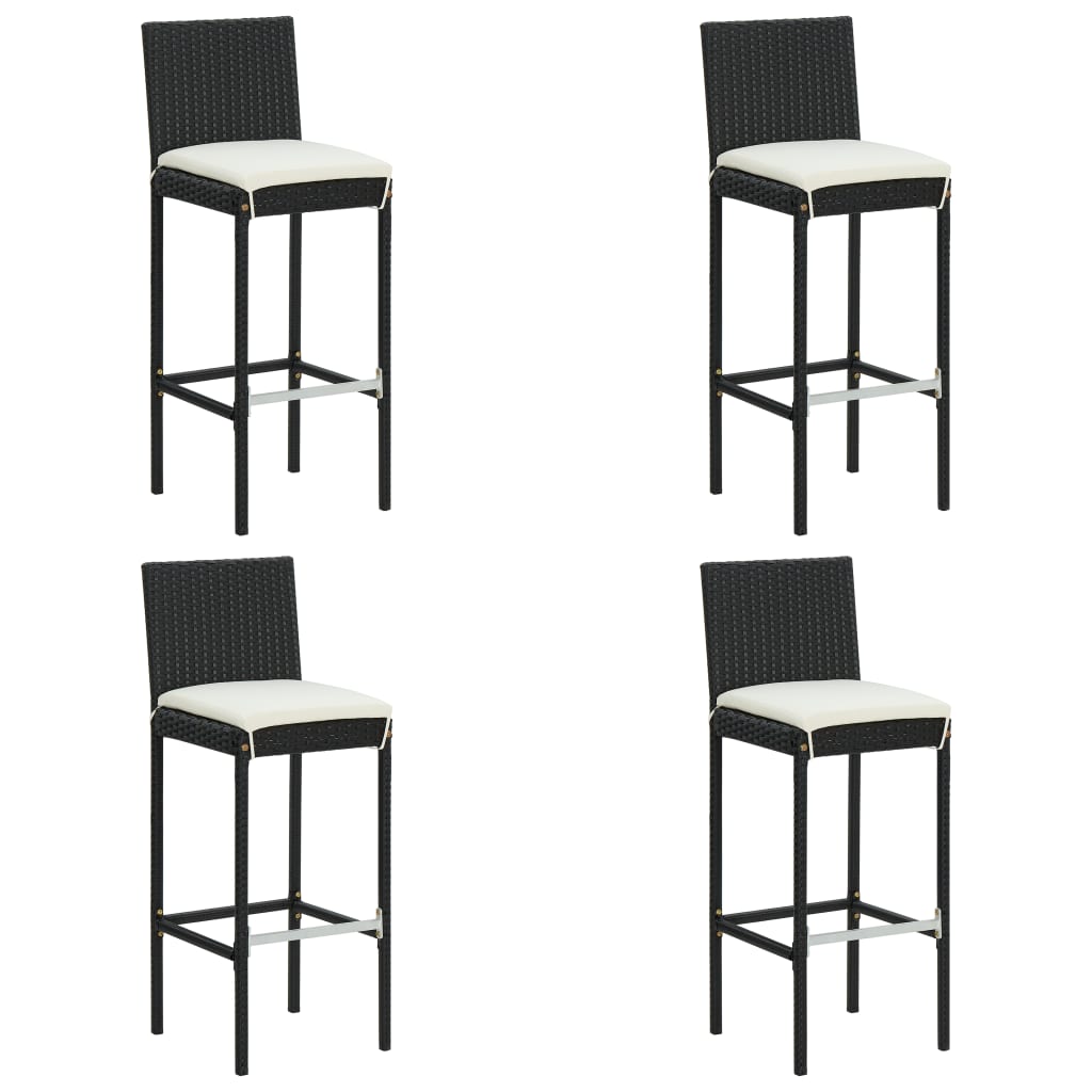 Outdoor bar stools with cushions 4 pcs black poly rattan