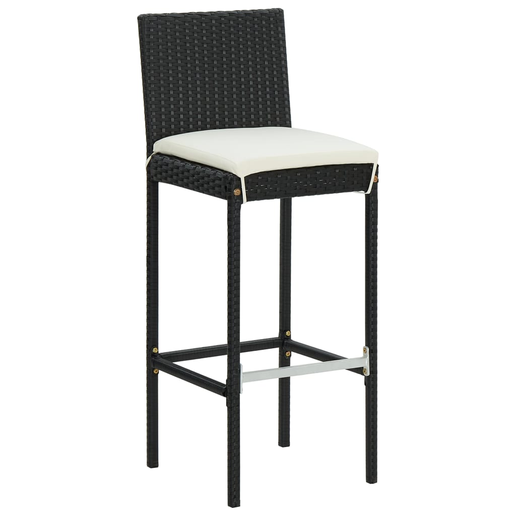 Outdoor bar stools with cushions 4 pcs black poly rattan
