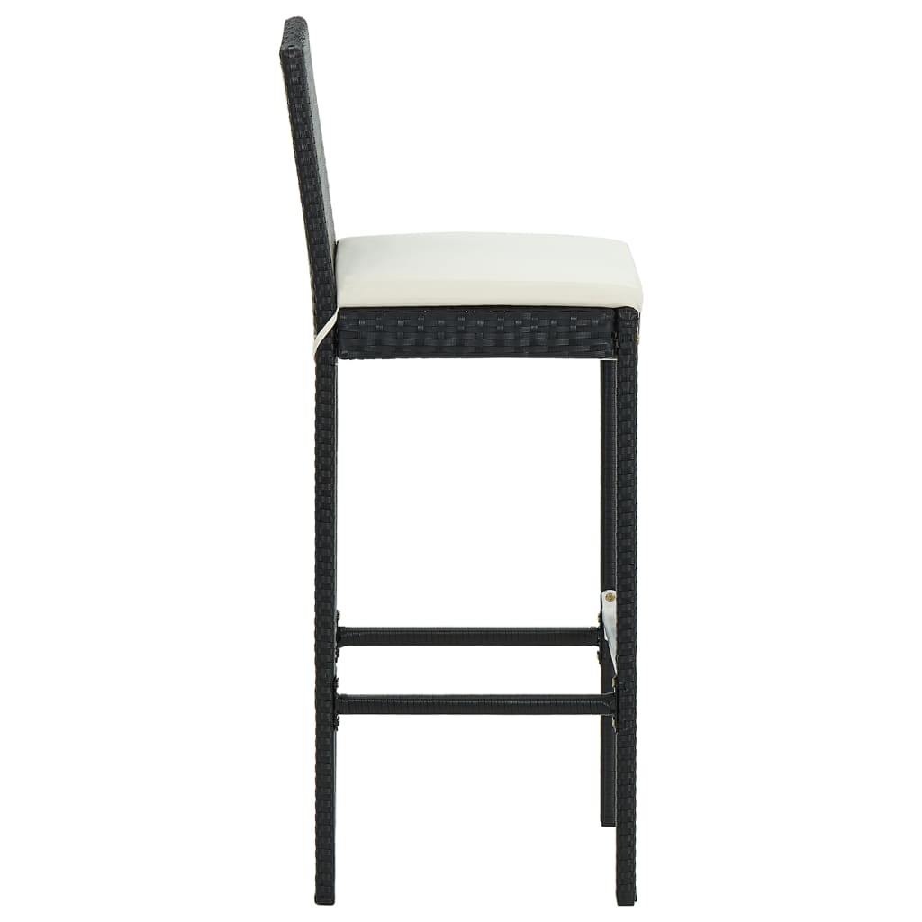 Outdoor bar stools with cushions 4 pcs black poly rattan