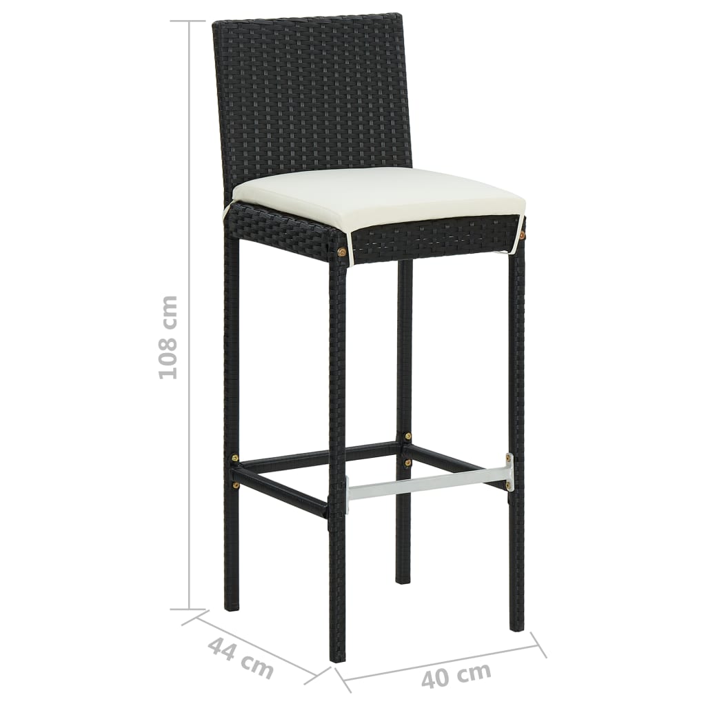 Outdoor bar stools with cushions 4 pcs black poly rattan