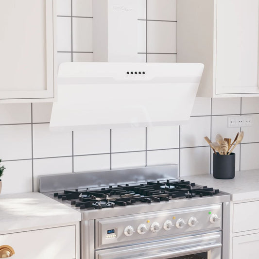 Wall-mounted kitchen hood 90 cm steel and tempered glass white