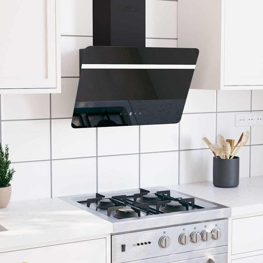 Wall-mounted kitchen hood 60 cm steel and tempered glass black
