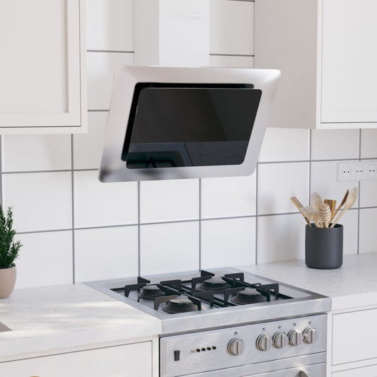 Wall-mounted kitchen hood 60 cm stainless steel tempered glass silver