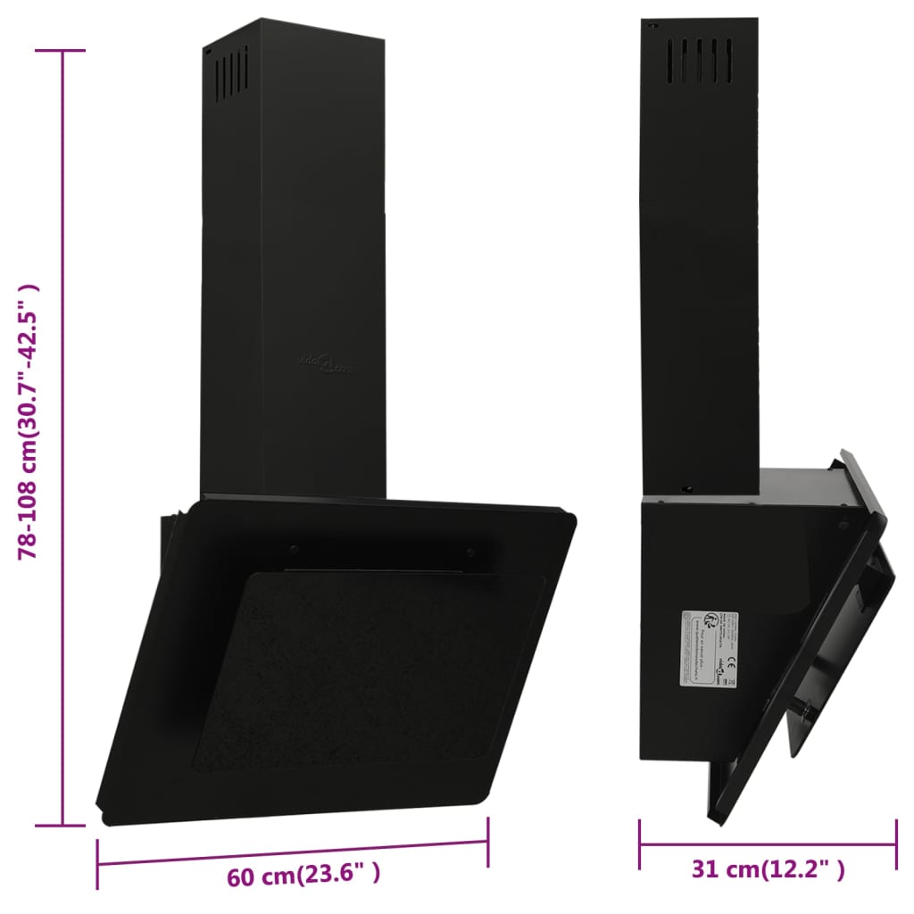 Wall-mounted kitchen hood 60 cm stainless steel and tempered glass