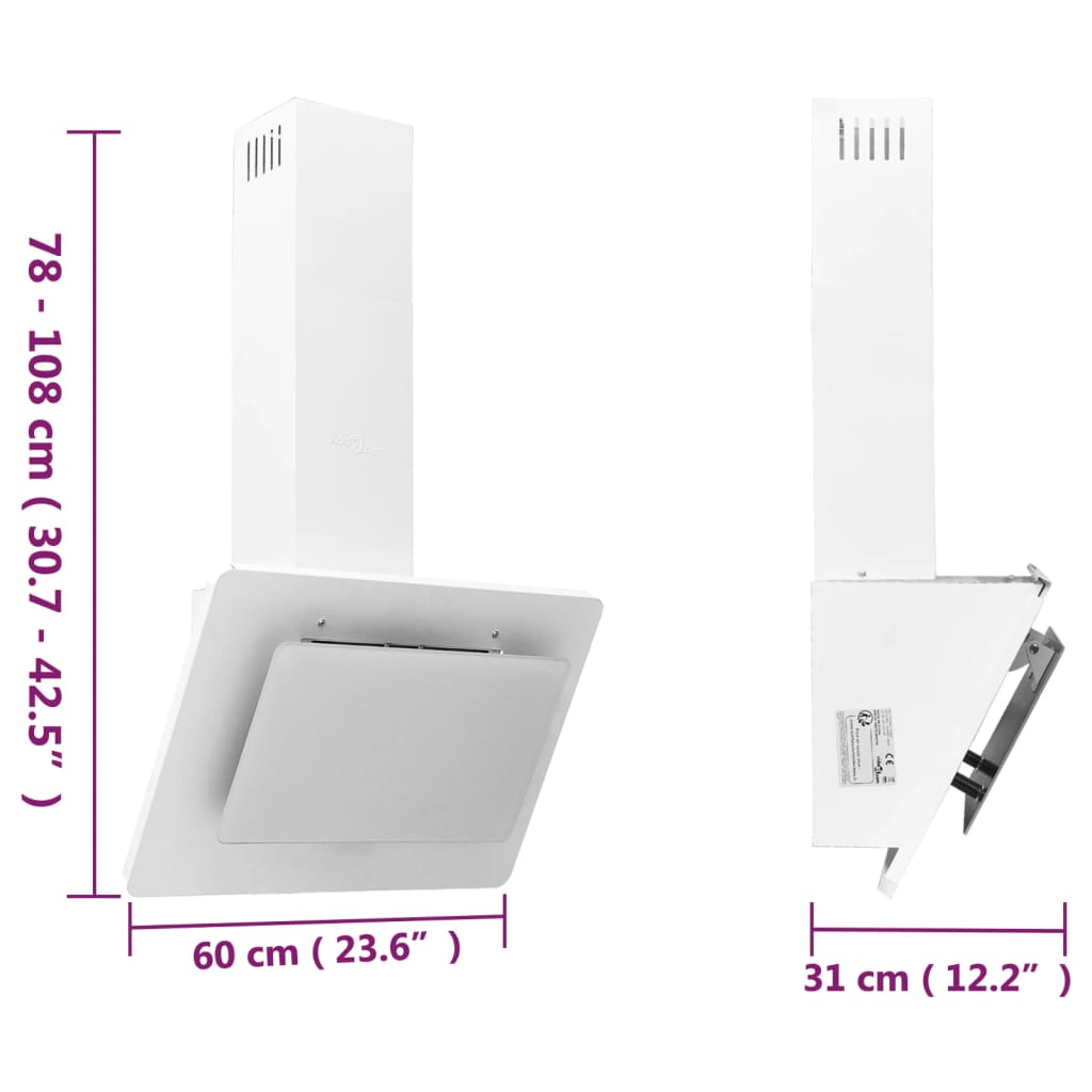 Wall-mounted kitchen hood 60 cm stainless steel and tempered glass