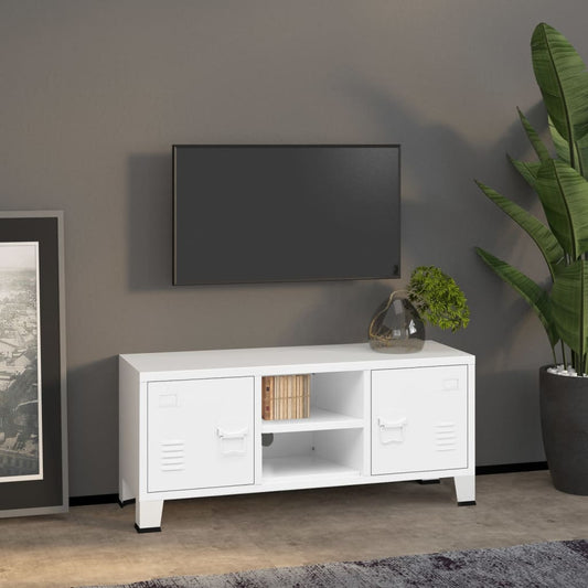 Industrial TV bench 105x35x42 cm metal white