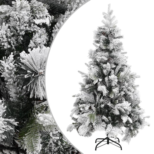 Christmas tree with flocked snow and pine cones 195 cm PVC and PE